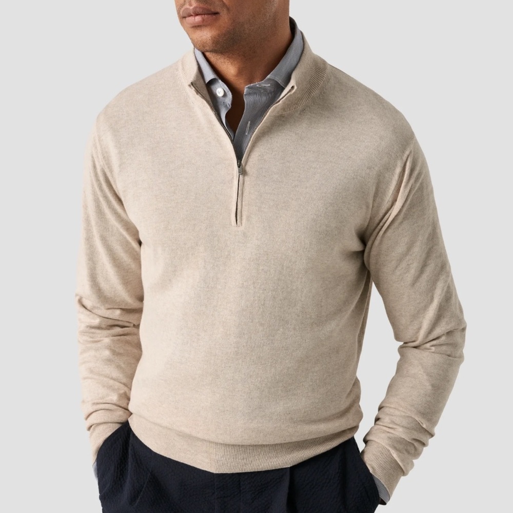 Peter Millar Crown Soft Quarter Zip Sweater XXL Beige Tan Cotton Silk Pullover